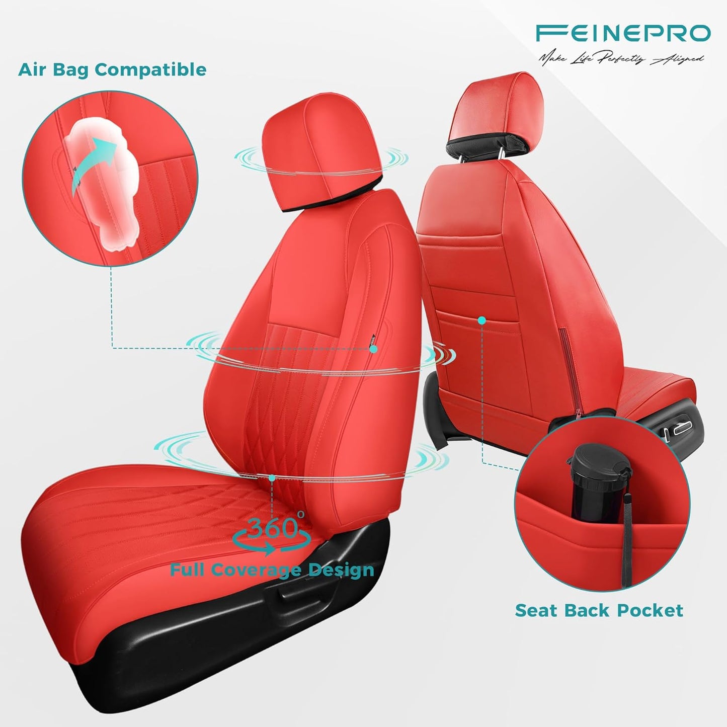 Seat Covers for Honda Civic Sedan EX-L, EX-T, EX, Touring, LX-P, Sport 2016 2017 2018 2019 2020 2021, Faux Leather Car Seats Cover Full Set(Rear Row 40/60 Split & Folding Backrest)-RED