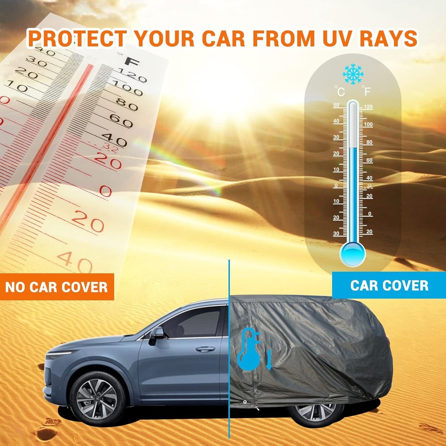 Tecoom SUV Car Cover Waterproof All Weather for Automobiles with Cotton Lock/Zipper Door, UV Snow Wind Dust Hail Storm Outdoor Car Tarp Covers, Universal Full Exterior Covers Fit for 216-230 Inch