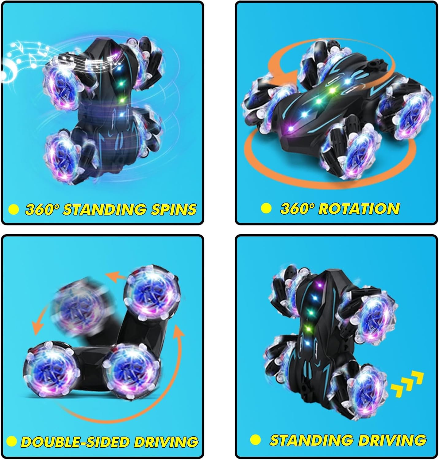 Upgraged Gesture Sensing RC Stunt Car with Lights & Music, Hand Gesture Remote Control car Toy with 360° Spins Gesture RC Spray Car Birthday Toys Gifts for 6 7 8 9 10 Year Old Boys