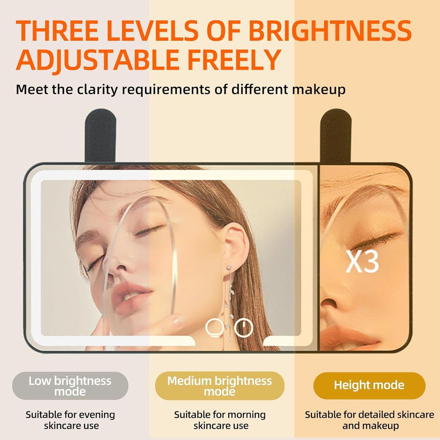 2 pack， Car Sun Visor Vanity Mirror， Rechargeable Led 3 Light Modes,Dimmable Touch Screen,Side with triple magnification mirror image (2)