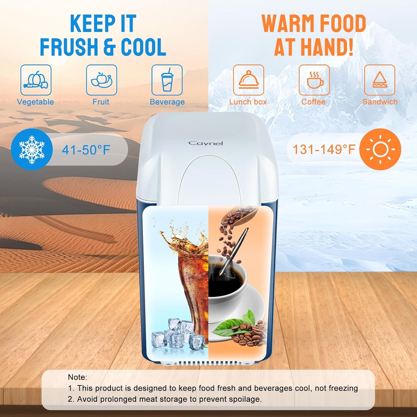 CAYNEL 12V 7.5 Quart Personal Thermoelectric, 7.5 Liter Capacity, Portable Electric Cooler Warmer with 12V DC, Small Fridge for Car, RV, and Camping Use