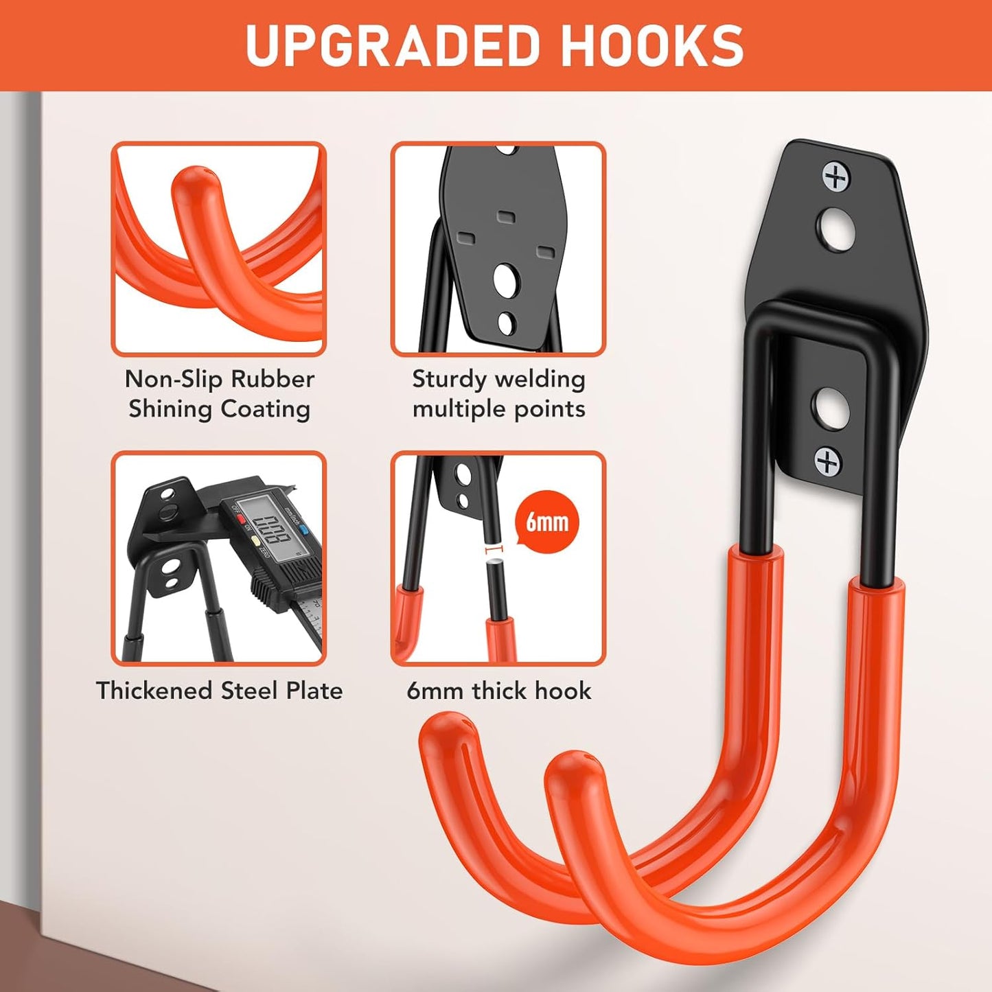 4 Pack 5.5x4.1 Inch Utility Steel Wall Mount Heavy Duty Garage Hooks with Anti-Slip Coating,Storage More Yard,Garden and Power Tools and for Hanging Hose,Ladder and Bike