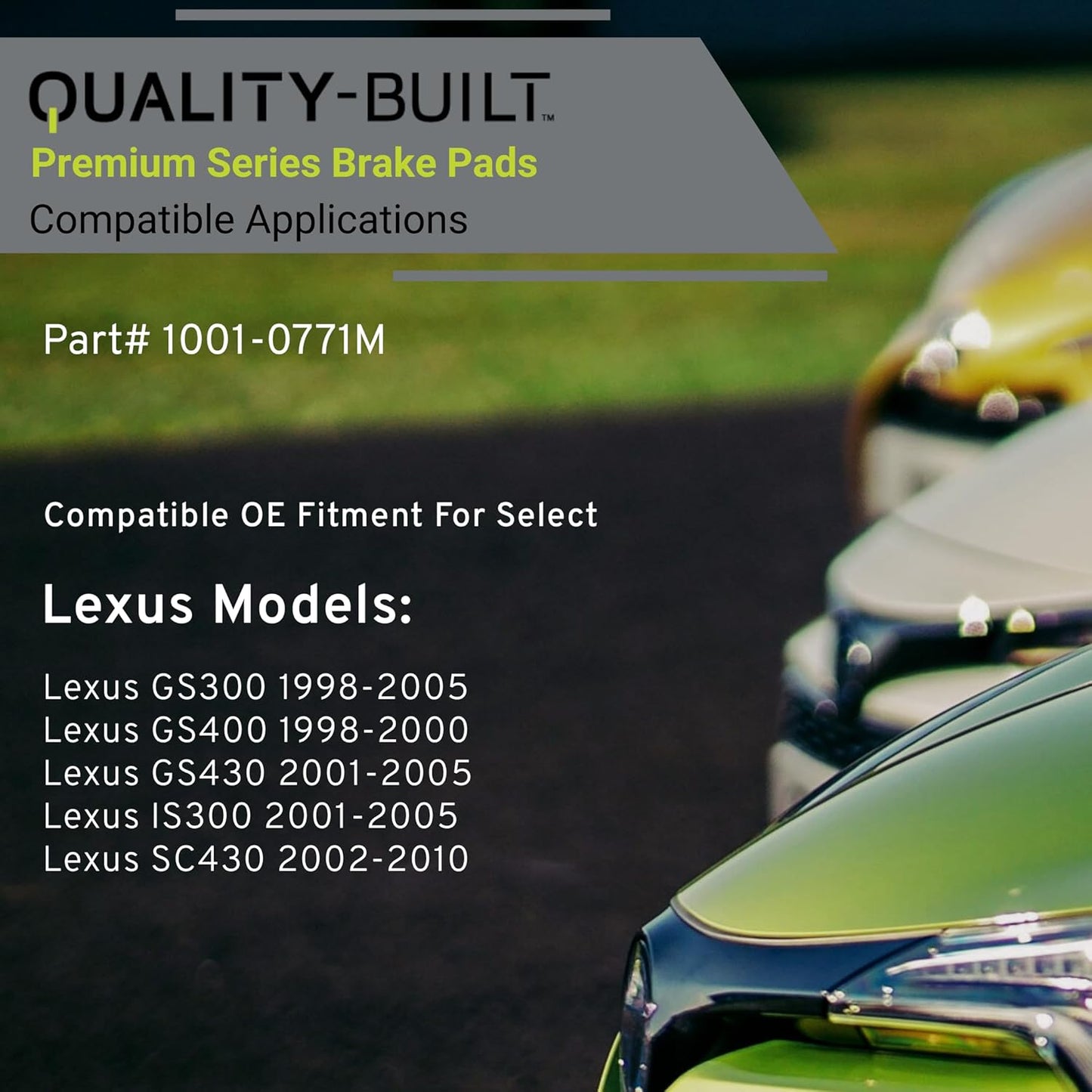 Premium Semi-Metallic Rear Brake Pads (1001-0771M) Replacement for Lexus GS300 2005-1998, GS400 2000-1998, GS430 2005-2001, IS300 2005-2001, SC430 2010-2002