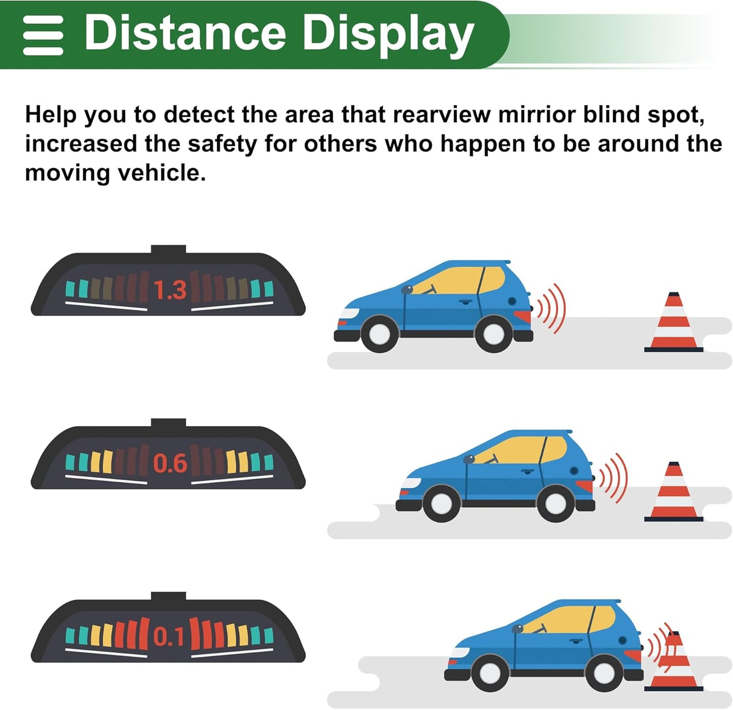 Motoforti Universal Car Auto Vehicle Reverse Backup Radar System Reverse Parking Sensors Alarm Buzzer Reminder Distance Detection Red 4Parking Sensors