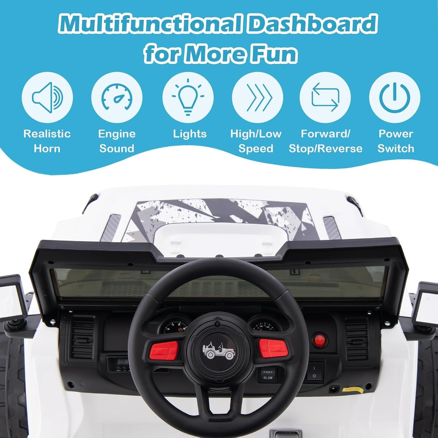 INFANS Kids Ride on Car Truck with 2.4G Remote Control, 12V Battery Powered Electric Cars for Kids w/3 Speeds, Battery Display, LED Lights, Safety Belt, Music & Horn, Bluetooth/FM/USB (White)