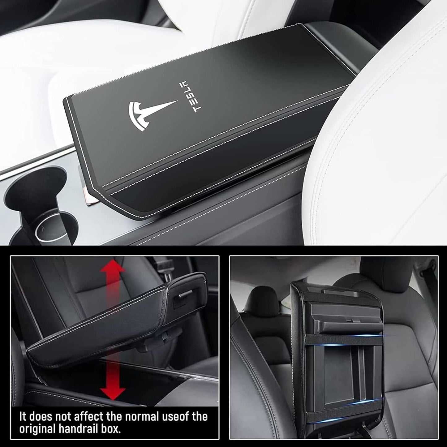 Car Armrest Cover for Tesla Model 3 Y Leather Center Console Armrest Box Cover Anti-Scratch Protector Pad Interior Accessories for Tesla Model 3 Model Y 2017-2023