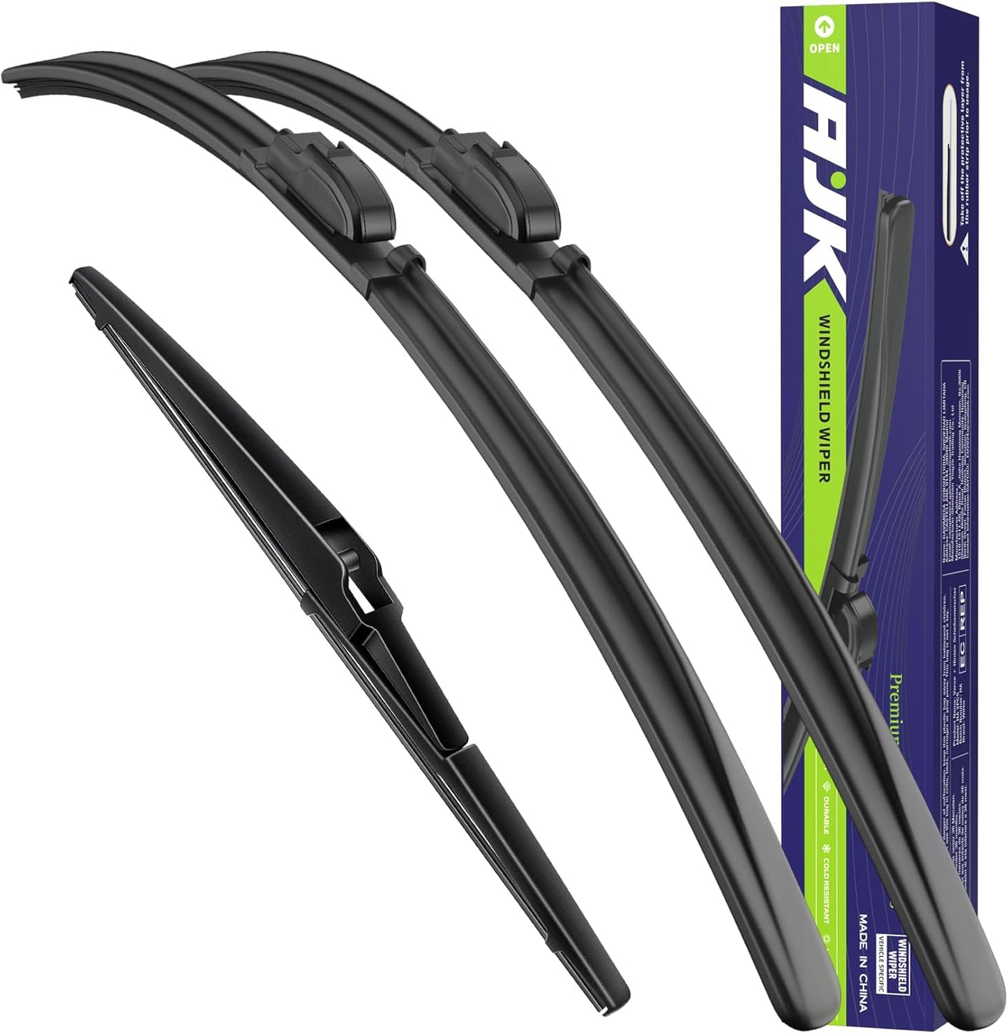 AJK Front Windshield Wiper for Jeep Compass 2018 2019 2020 2021 2022 2023 2024 2025, Original Equipment Back Window Wipers Blades, Conventional, Vehicle Specific Fit, Pack of 3