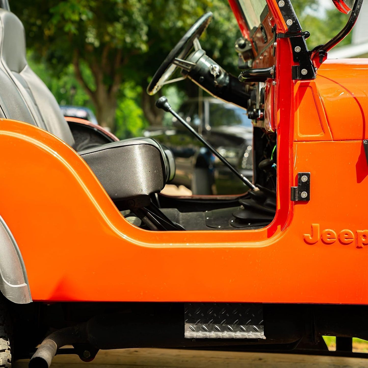 CJ5 Side Steps Compatible with Jeep © CJ Vehicles (Pair) - Solid Steel Construction - Metal Diamond Treadplate Traction Design - Universal Fitment on Classic CJ-5 (CJ7) (Solid-Black)