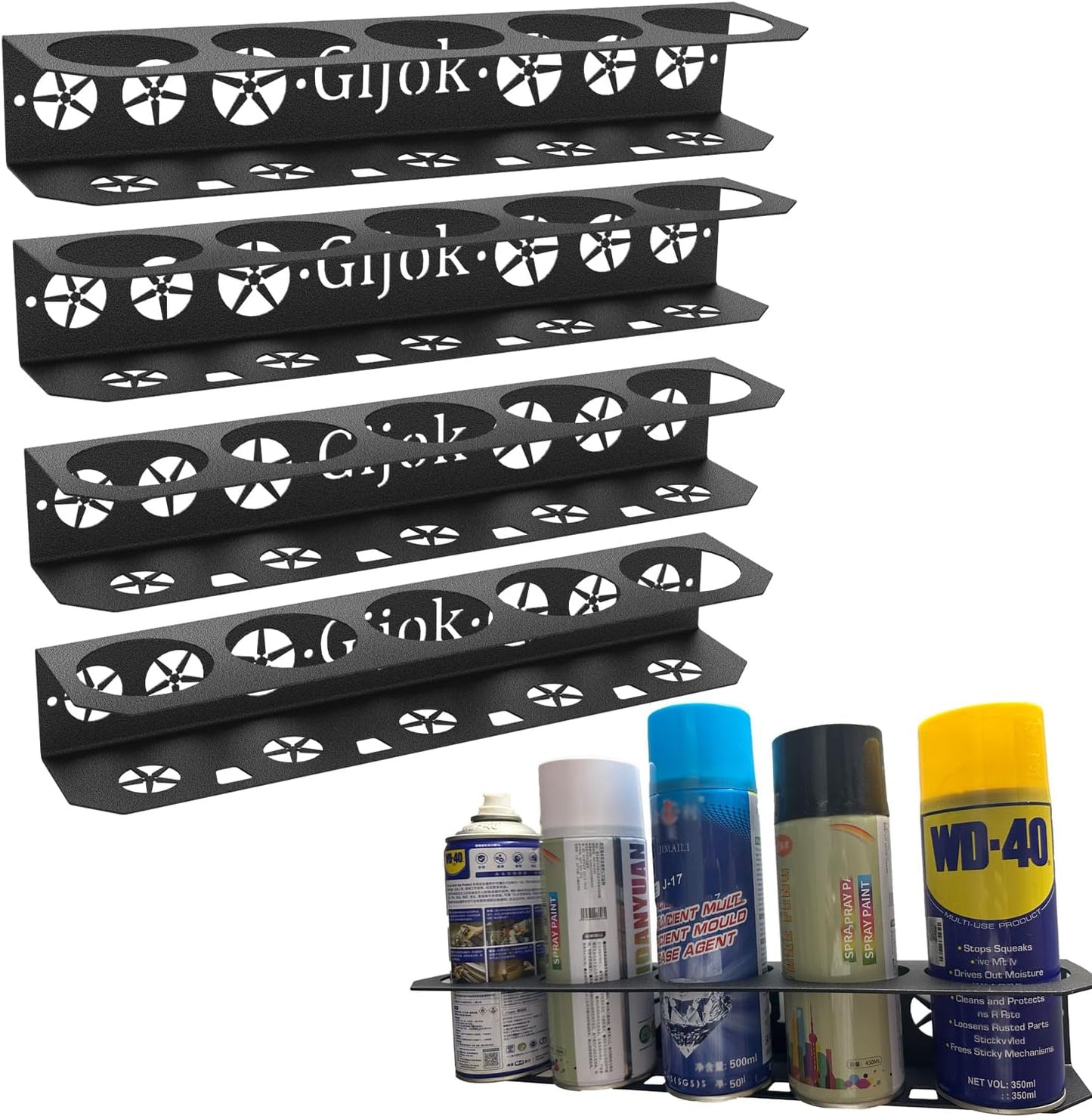 4 Pack Five Cans Wall-Mounted Steel Aerosol Spray Can Holder, Steel Wall Mount Storage Organizer for Garage and Workspace (4-Black)