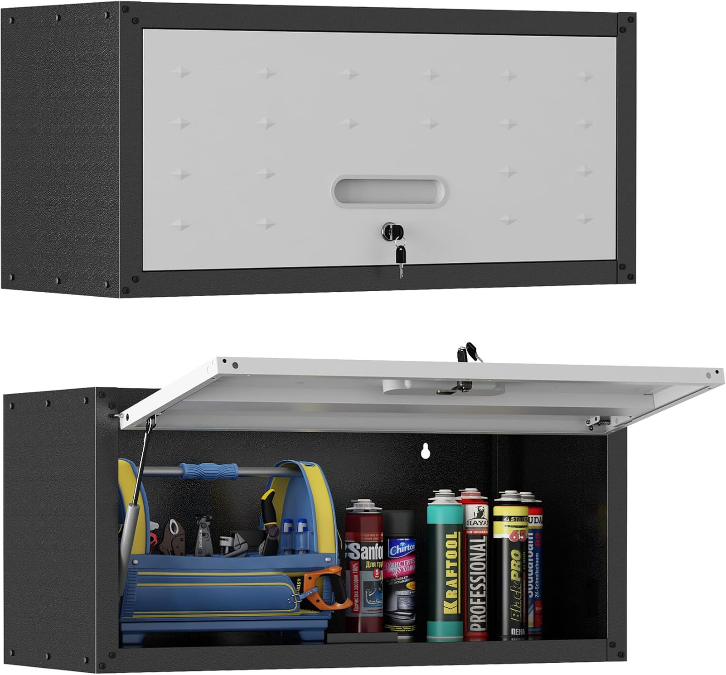 Garage Wall Cabinet,Metal Wall Cabinet with Doors and Adjustable Shelves,Steel Utility Wall Mounted Tool Cabinets for Home,Office,Kitchen,Warehouse