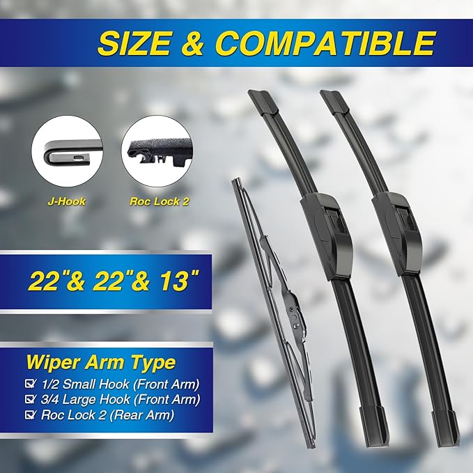 5 PLUS® Windshield Wipers Replacement for Chevy Tahoe Suburban 2020-2015 GMC Yukon 2020-2016,Silicone Water Repellent Wiper Blades-22"/22"/12"(Set of 3), OEM Fit, All-Season, Easy Installation