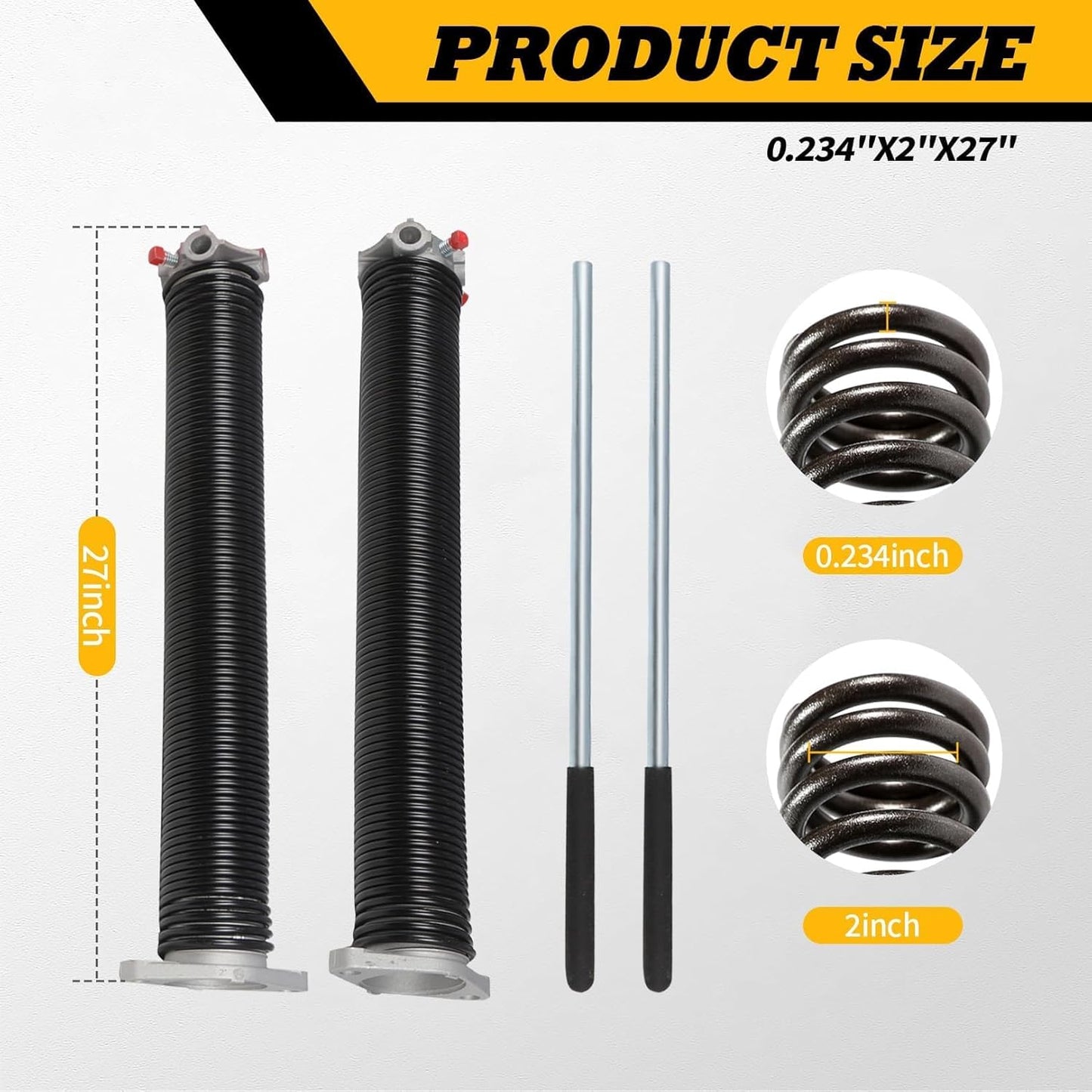 Pair of 2"Garage Door Torsion Springs Set with Non-Slip Winding Bars, Electrophoretic Coated (0.234X2"X27")