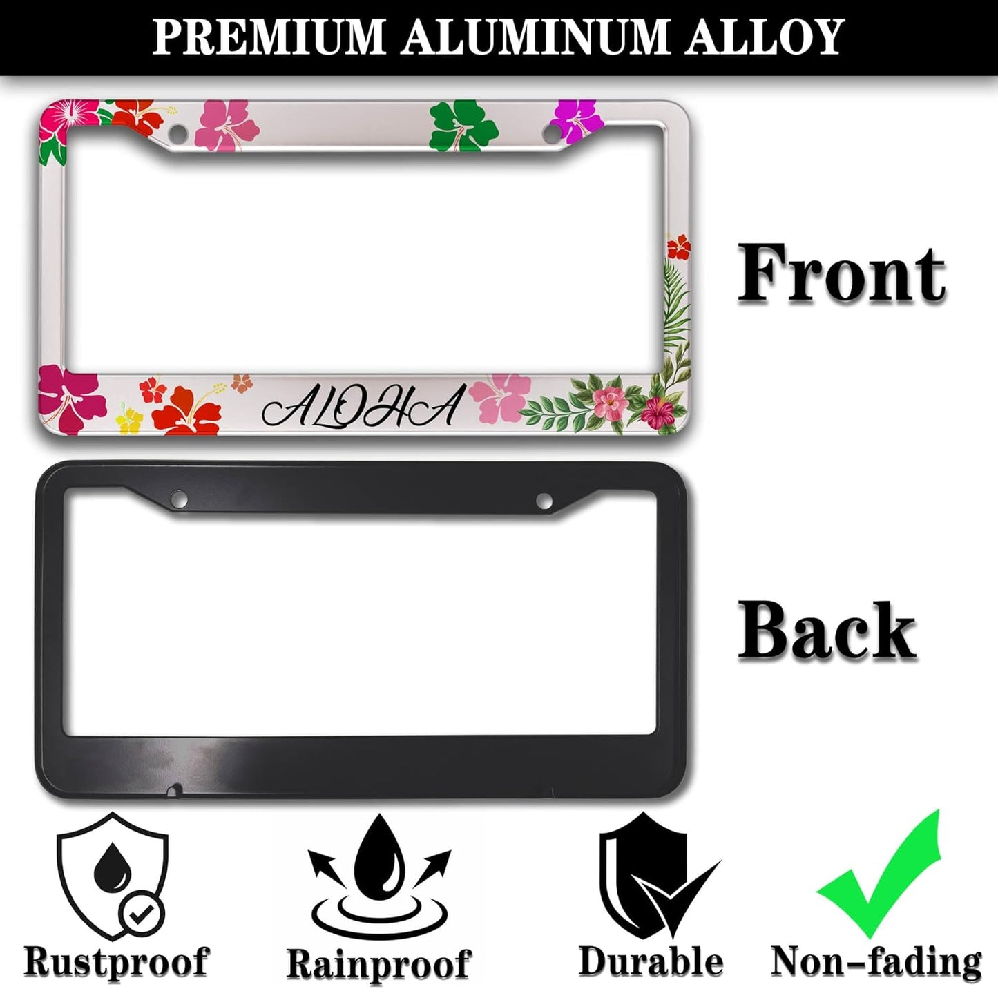 License Plate Frames License Plate Bracket for Women Aloha Hawaii Hibiscus Floral Flowers Colorful Universal Aluminum Car Accessory 2 Pack with Screw Covers Set