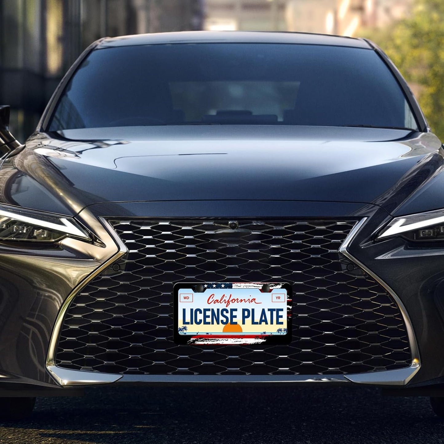 American Flag License Plate Frames - 2 Pack Vintage US Flag Stainless Steel License Plate Holder,Rust-Proof Waterproof Car Decorative Tag Frame with Screws Fasteners Caps