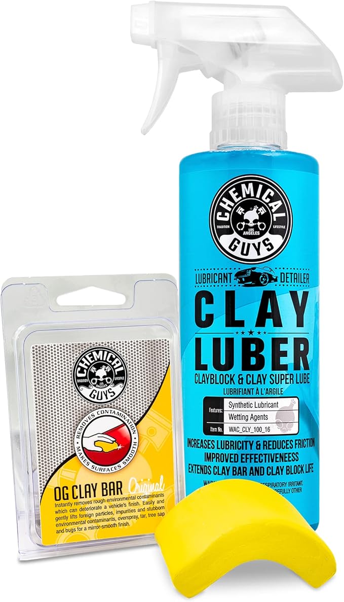 Chemical Guys CLY_113 OG Clay Bar & Lubber Synthetic Lubricant Kit – 16 fl oz, Light/Medium Duty, for Car Lovers, Detailers & Auto Enthusiasts – Essential Car Detailing Kit Accessory, 2 Items, Yellow