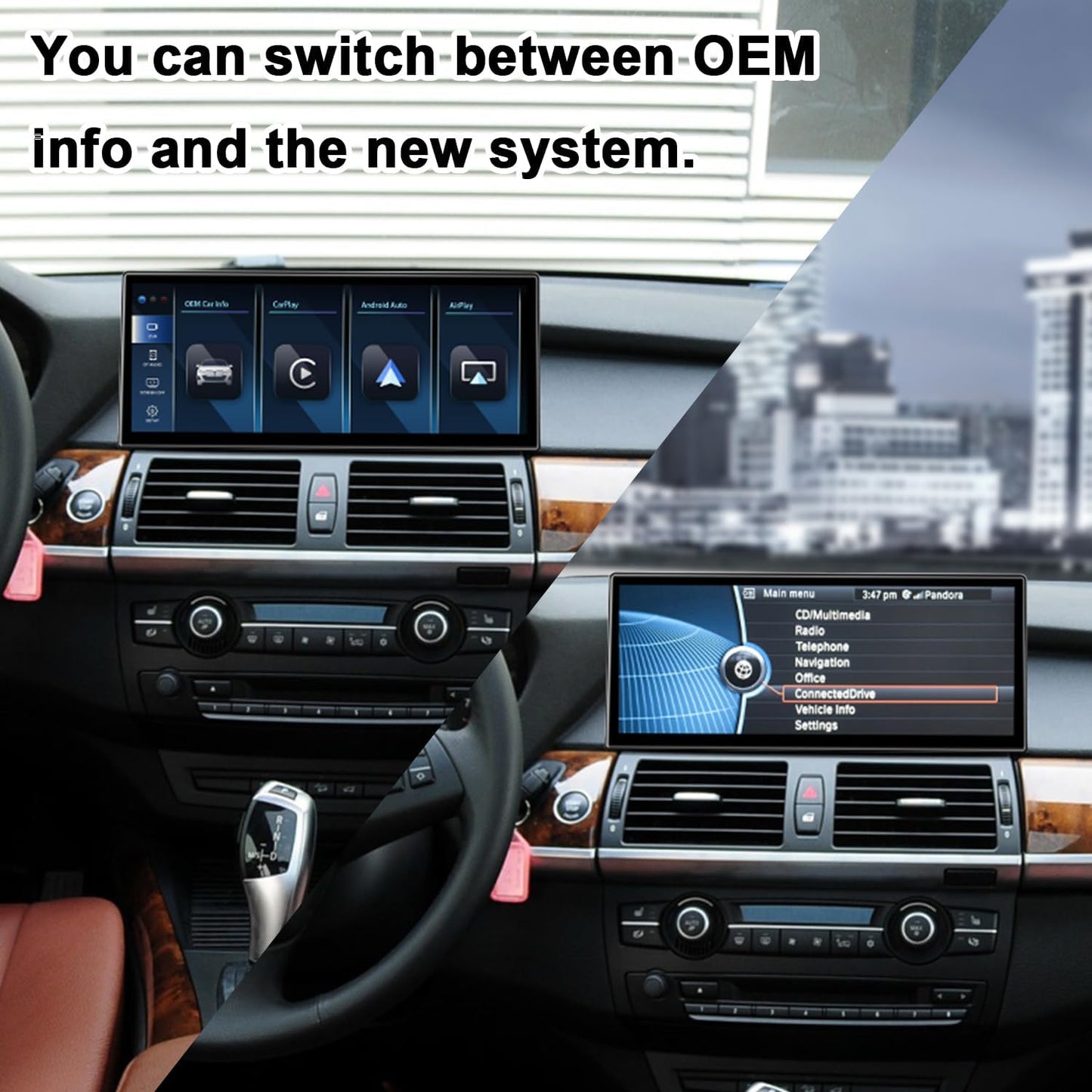 PEMP Linux 12.3" Ultra-Thin Screen E70 E71 CIC Wired Wireless CarPlay Android Auto Mirror Link Car Radio Bluetooth Video Player Screen for BMW X5 X6 2010-2012 with a 720P AHD Reverse Camera