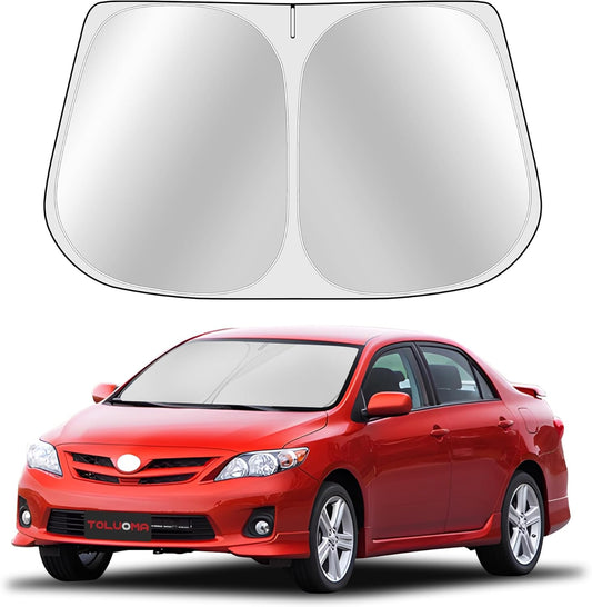 Custom Fit Windshield Sun Shade for Toyo-ta Corolla 2009-2013 - Full Coverage, 210T Reflective Fabric, Double-Layer Design - Blocks 99% UV Rays, Keeps Car Cool, Easy to Install and Store