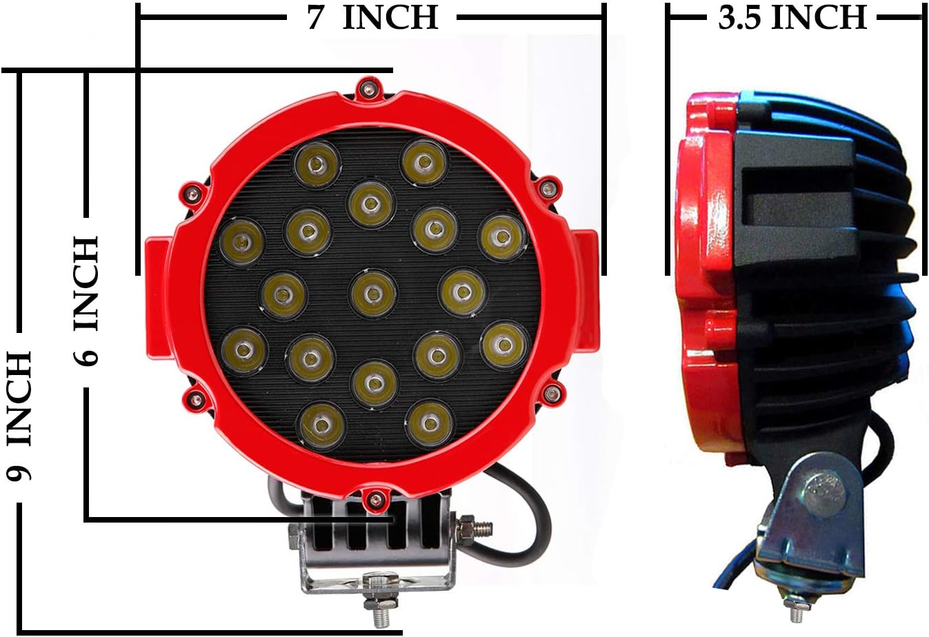 Black Horse Grille Brush Bumper Guard Modular Black Come with Pair of 7.0" Dia.LED Lights with Red Trim Rings Compatible with 2006-2014 Honda Ridgeline-17A152500A1MA-PLR