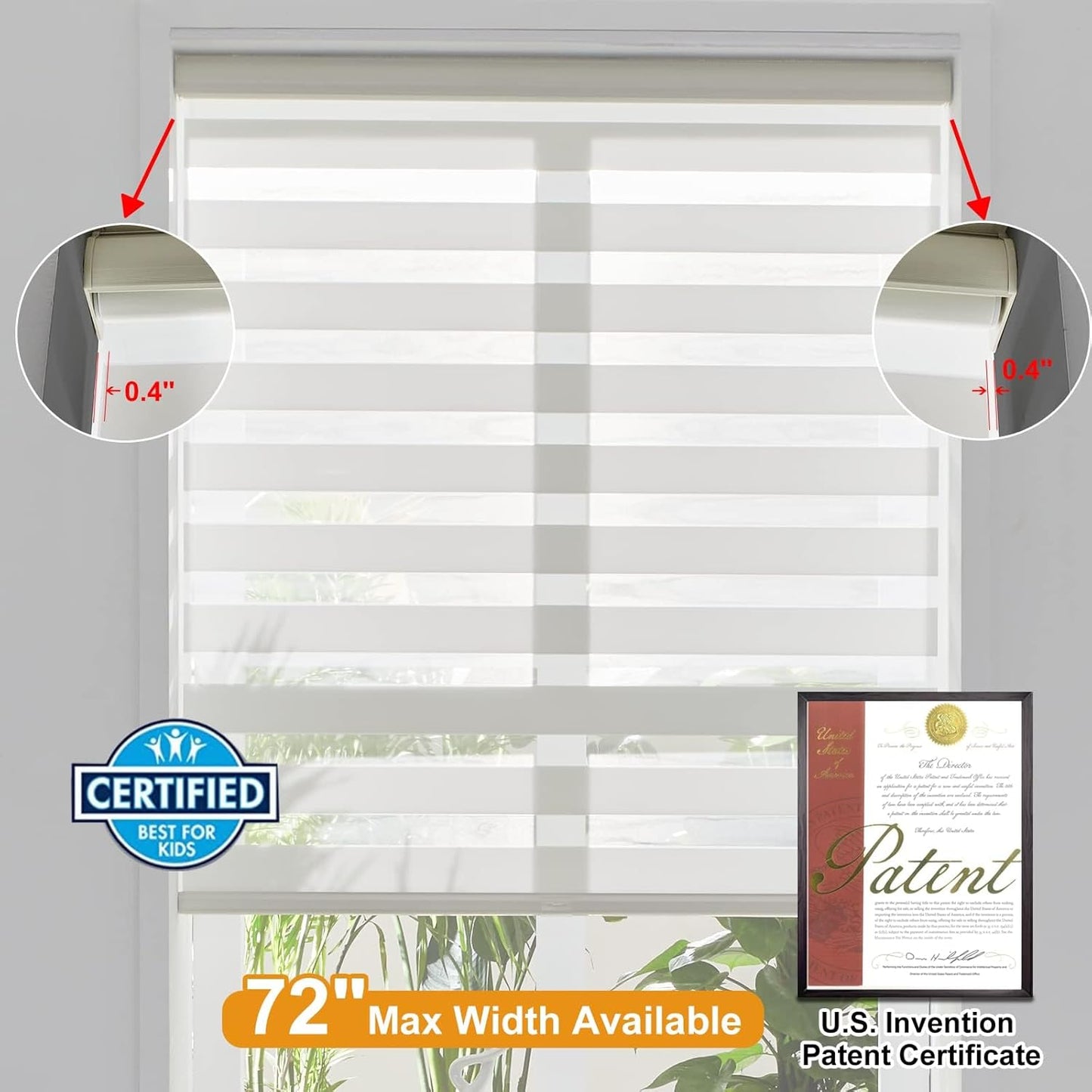 Persilux Zebra Blinds for Windows, Cordless Roller Shades for Windows Room Darkening Roller Blinds (34.5" W x 72" H, Cream) Light Control for Day and Night Light Filtering Sheer Shades for Home