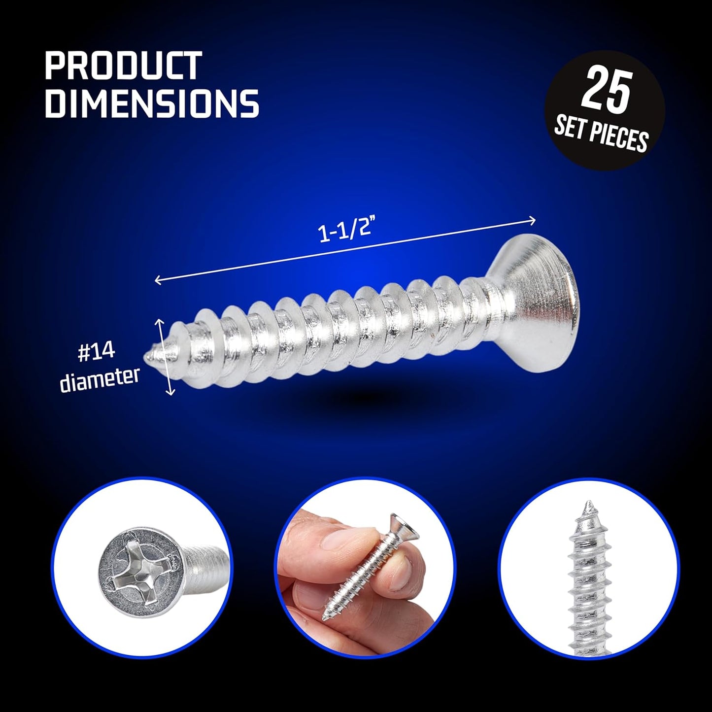 Bolt Dropper 25 Pack #14 x 1-1/2 Inch Stainless Steel Screws - Flat Head Phillips Wood Screw - 18-8 (304) Corrosion-Resistant - Heavy Duty Deck Screws for Indoor and Outdoor Use