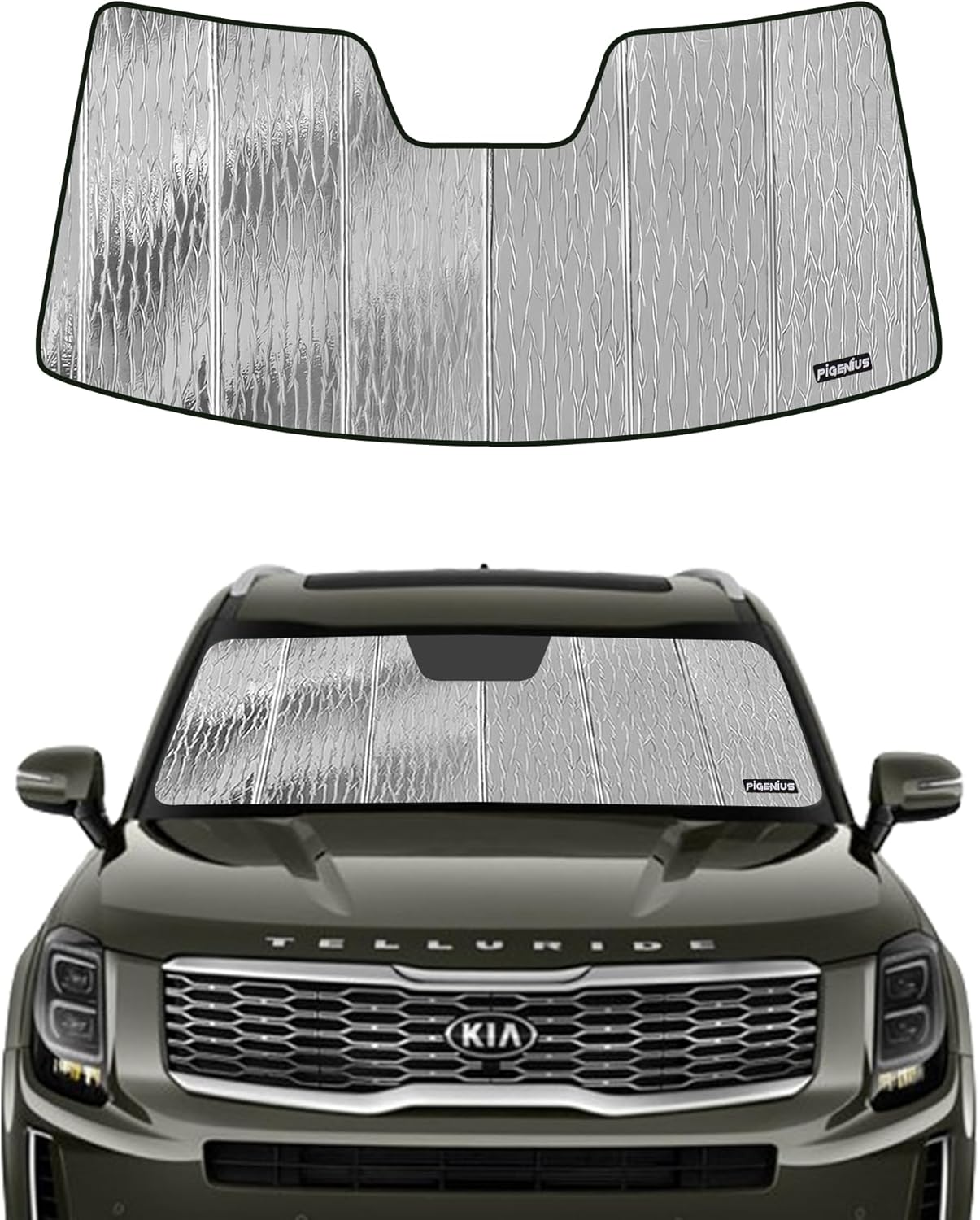 Windshield Sun Shade for Kia Telluride 2020-2024,Front Window Sunshade Shield, 2-in-1 Reflective Sun Shade,Silver for Summer, Black for Winter