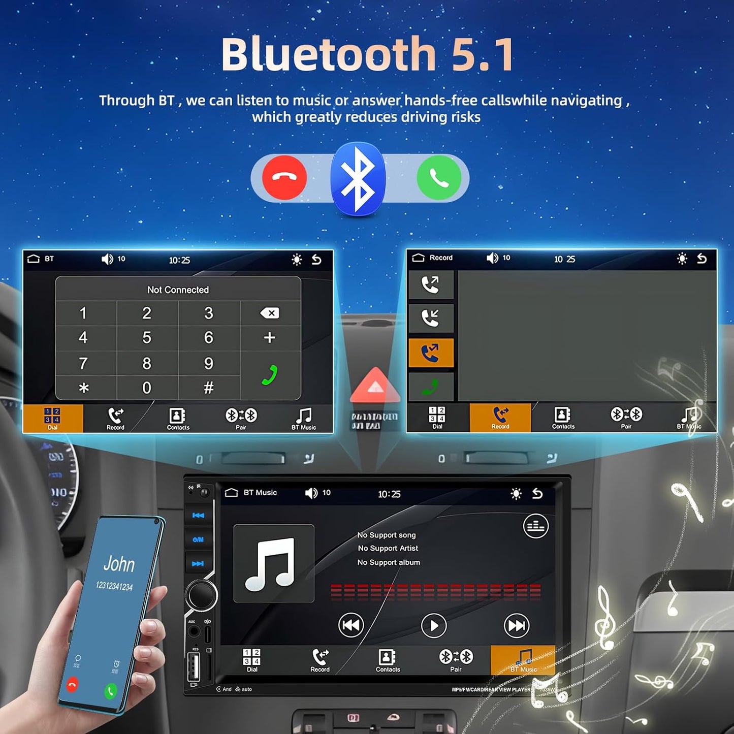 [Upgrade] Podofo Wireless Carplay Car Stereo,7 Inch Double Din Touchscreen Car Radio with Bluetooth5.1,Android Auto,Voice Control,MirrorLink,FM Radio,GPS,WiFi,USB/TF/AUX Port+MIC