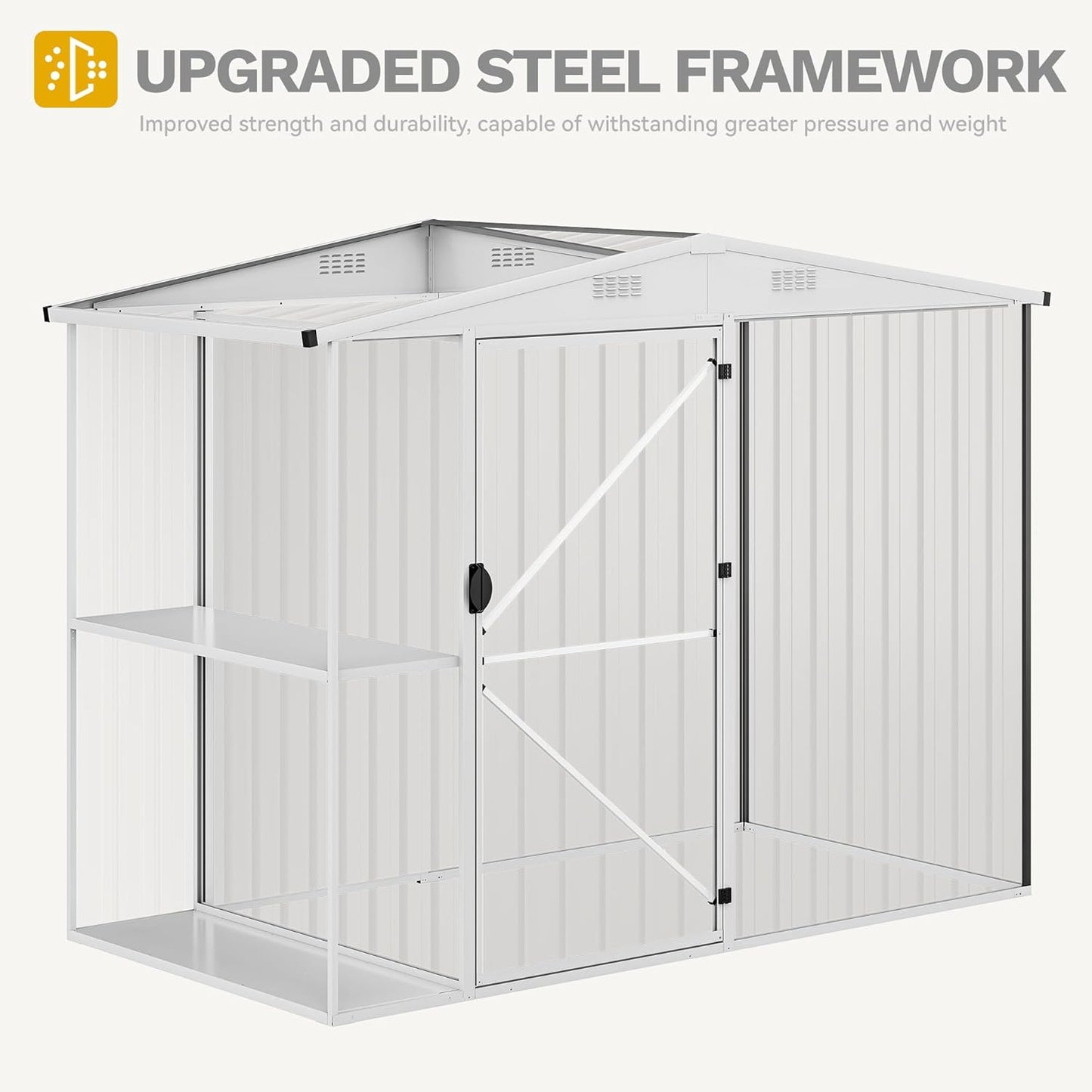 DWVO 8 x 4 ft Outdoor Storage Shed with 2-Tier Shelf, Metal Tool Shed & Garden Storage Cabinet for Backyard, Patio, Equipment & Bike, Dark Gray