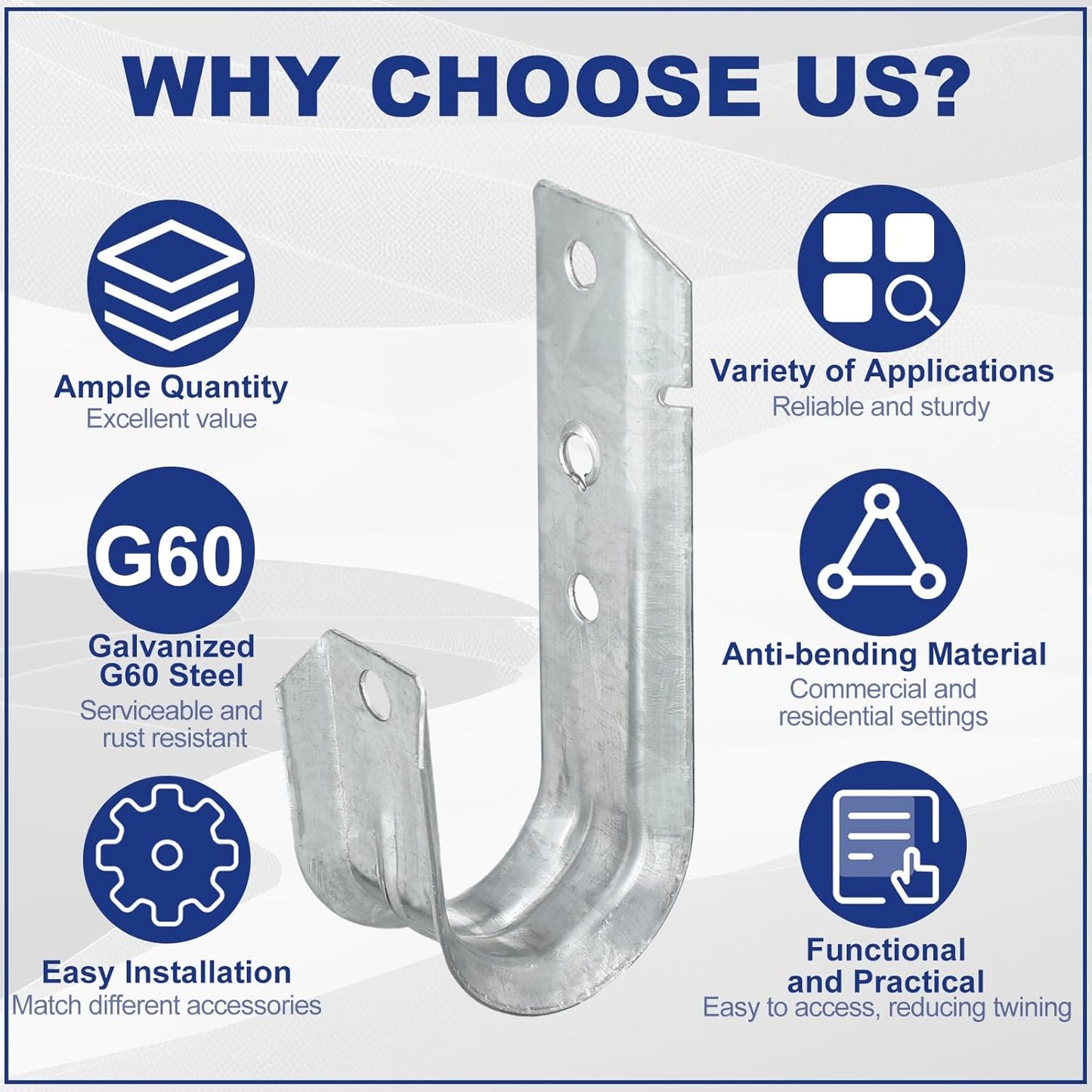 Gisafai 100 Cable Support J Hook, Cable Hooks for Hanging, Heavy Duty Metal Hooks for Wire Management, G60 Galvanized Steel (1/5-16 Inch)