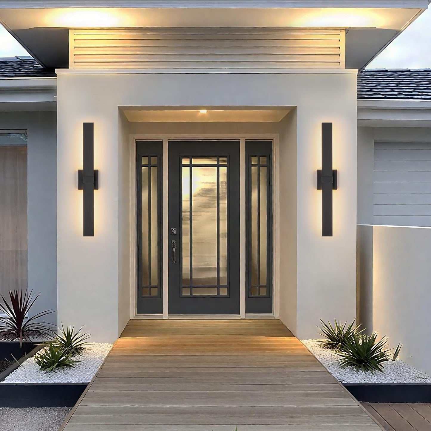 Modern Outdoor Wall Light 3CCT Dimmable LED Outdoor Sconce Lights with Remote Control(3000K 4000K 6000K), 27.2" Black Outside Light Fixtures for House Front Door Garage Porch & Patio