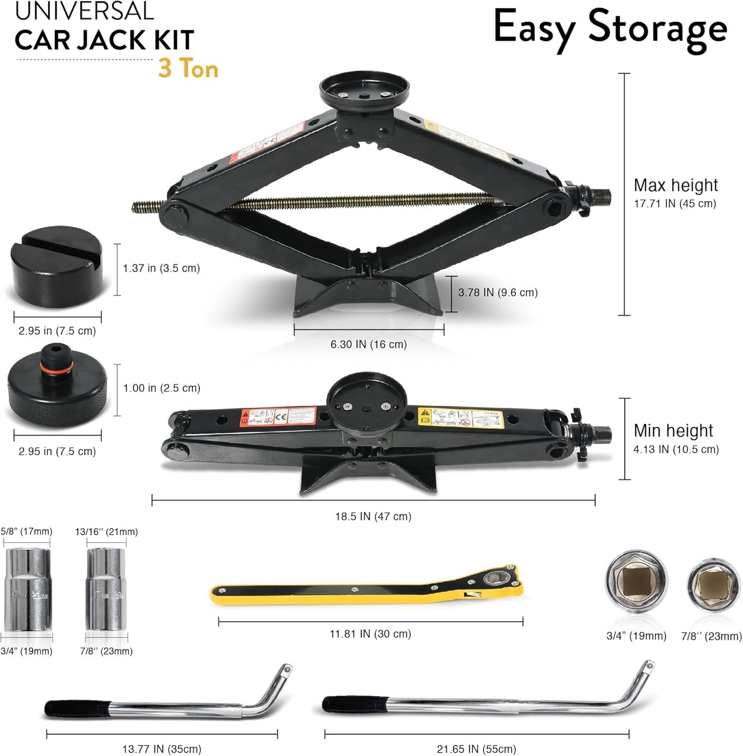 Car Jack Kit with Tesla Pad & Universal Rubber Pad | Scissor Jack for Car 3 Ton (6,600 lbs) - Tire Jack Tool Kit | Portable, Ideal for SUV and Auto - Universal Car Emergency Kit with Lug Wrench