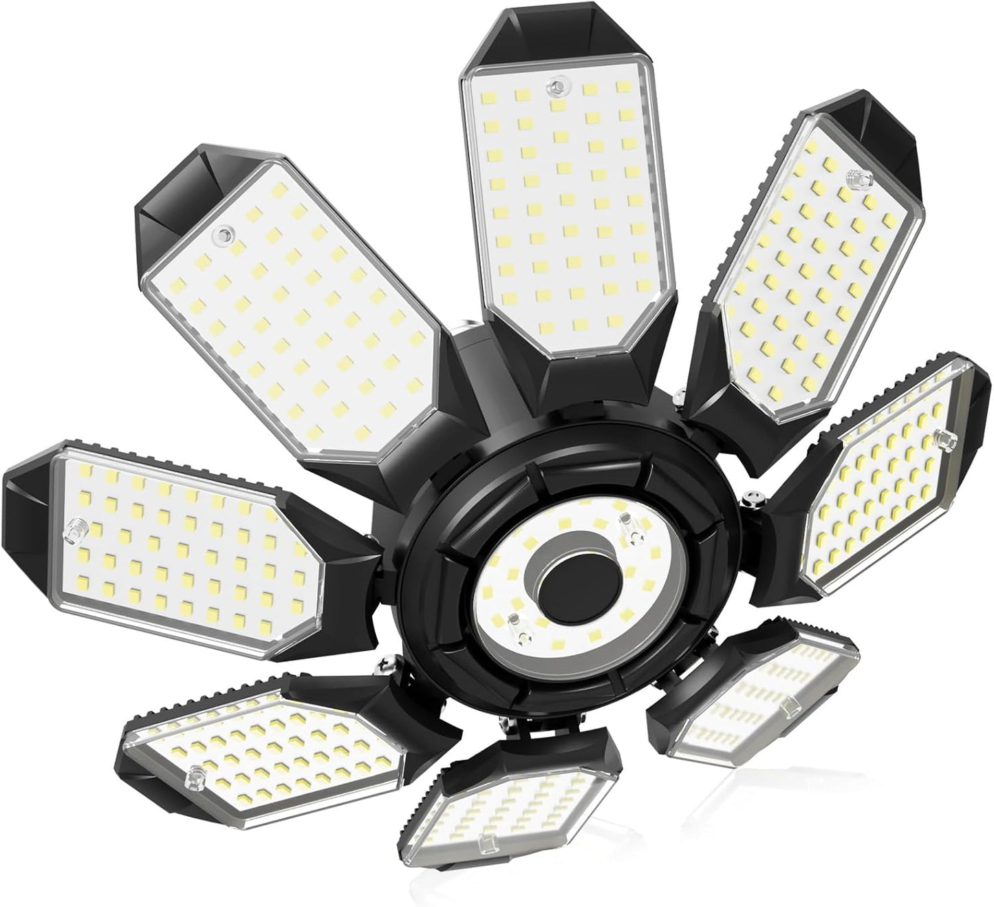 Adiding LED Garage Ceiling Lights 14000Lm w/ 8 Adjustable Panels, Super Bright Deformable Basement Light Bulb Fixture Screw in E26 Bulbs Socket for Indoor Shop, Workshop, Attic, Barn, Bay, Home Gym