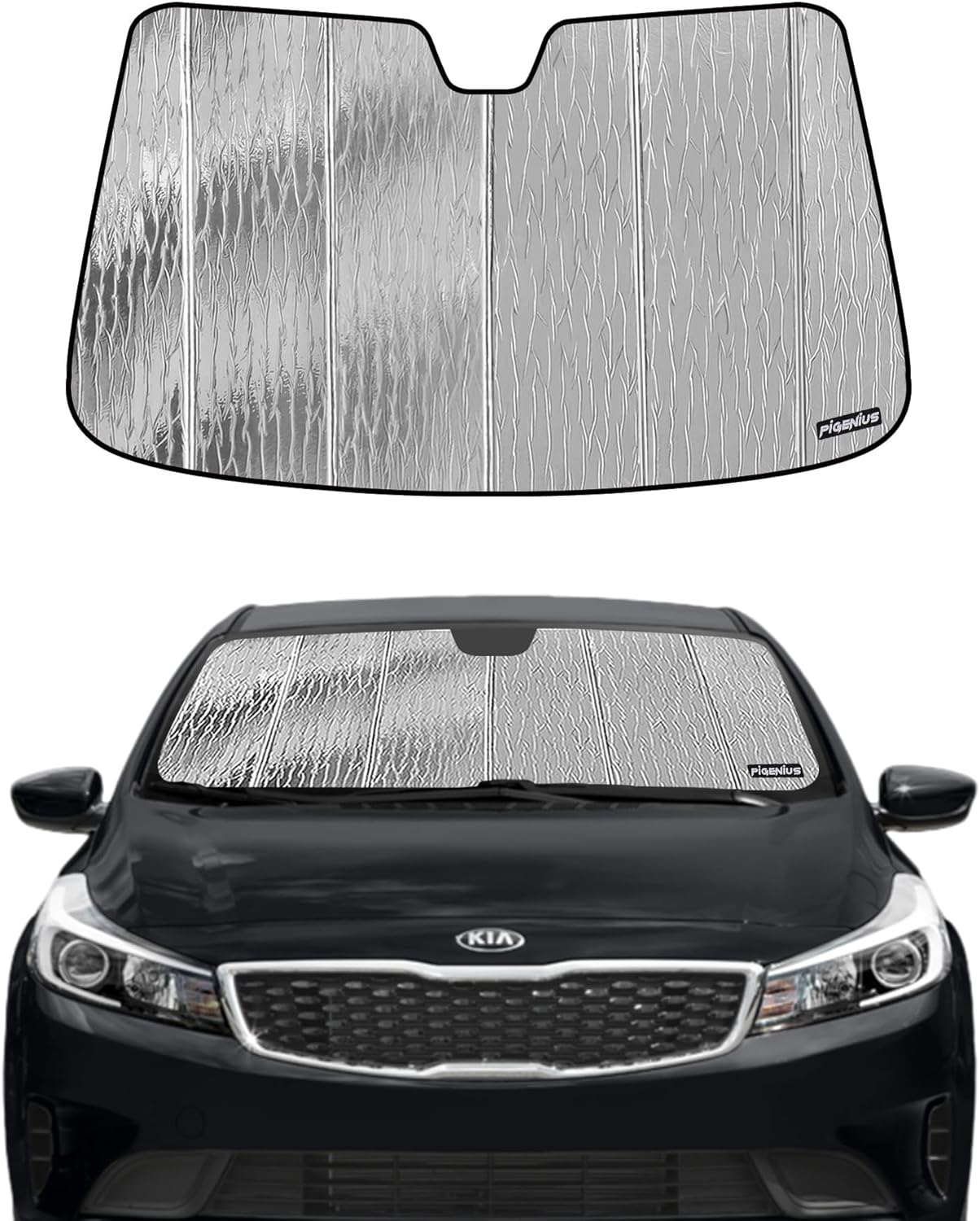 Windshield Sun Shade for Kia Forte Sedan 2014-2018,Front Window Sunshade Shield, 2-in-1 Reflective Sun Shade,Silver for Summer, Black for Winter
