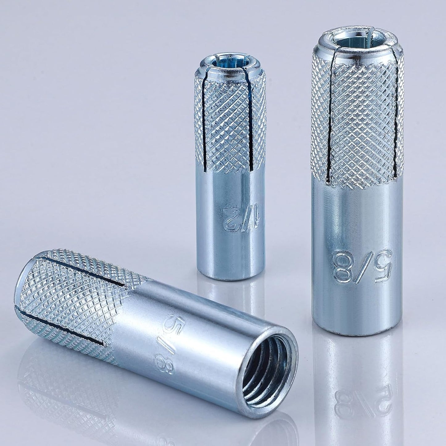 Wensilon(20 pcs) 3/8"-16 Premium Zinc Plated Carbon Steel Drop in Anchors Assortment, Knurled Drop-in-Anchor for Solid Concrete, Internal Forced Expansion Screw Bolts