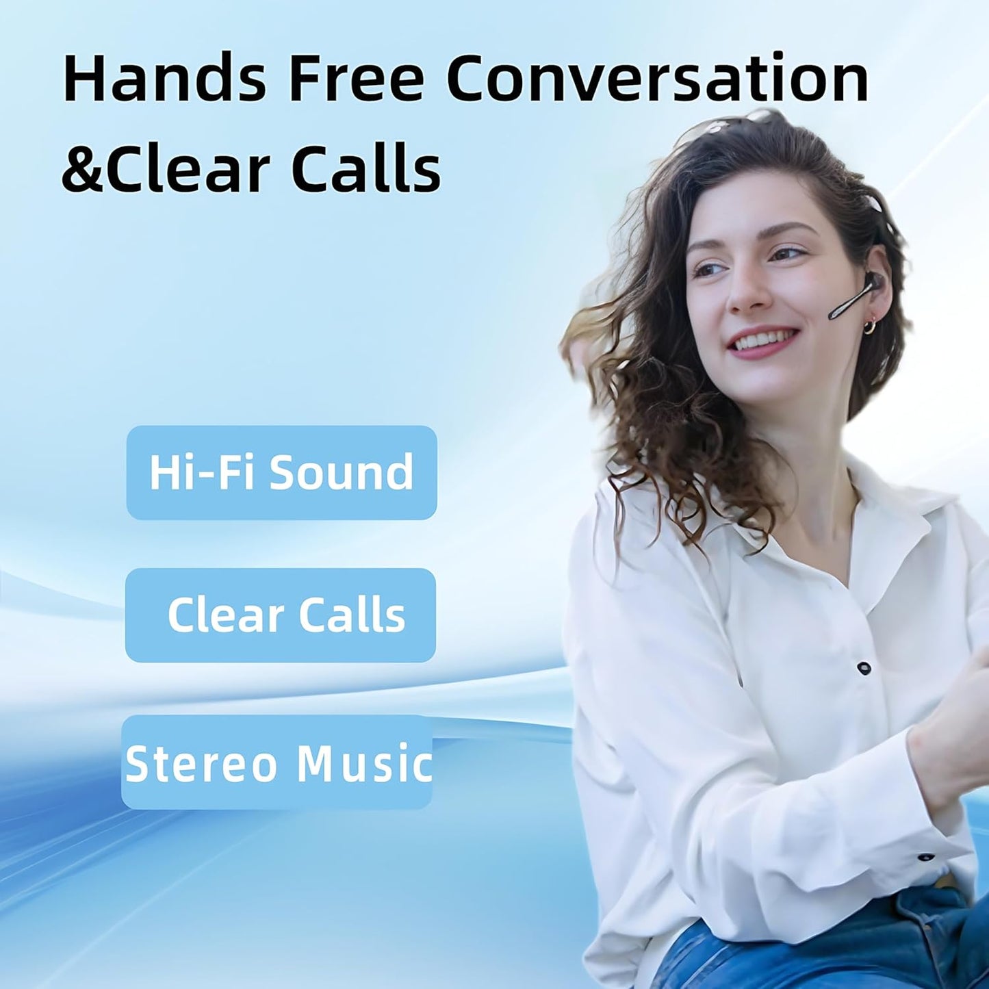 Earbuds Bluetooth Headset Wireless Earpiece with Noise Canceling Microphone 160H Standby Time Hands Free Headphones Single Ear Earphones for IOS Android Samsung Cell Phones Business Home Office Gaming