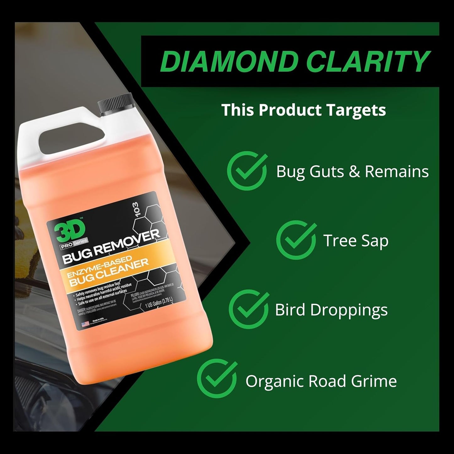 3D Bug Remover - All Purpose Exterior Cleaner & Degreaser to Wipe Away Bugs on Plastic, Rubber, Metal, Chrome, Aluminum, Windows & Mirrors, Suitable for use on Car Paint, Wax & Clear Coat (Gallon)