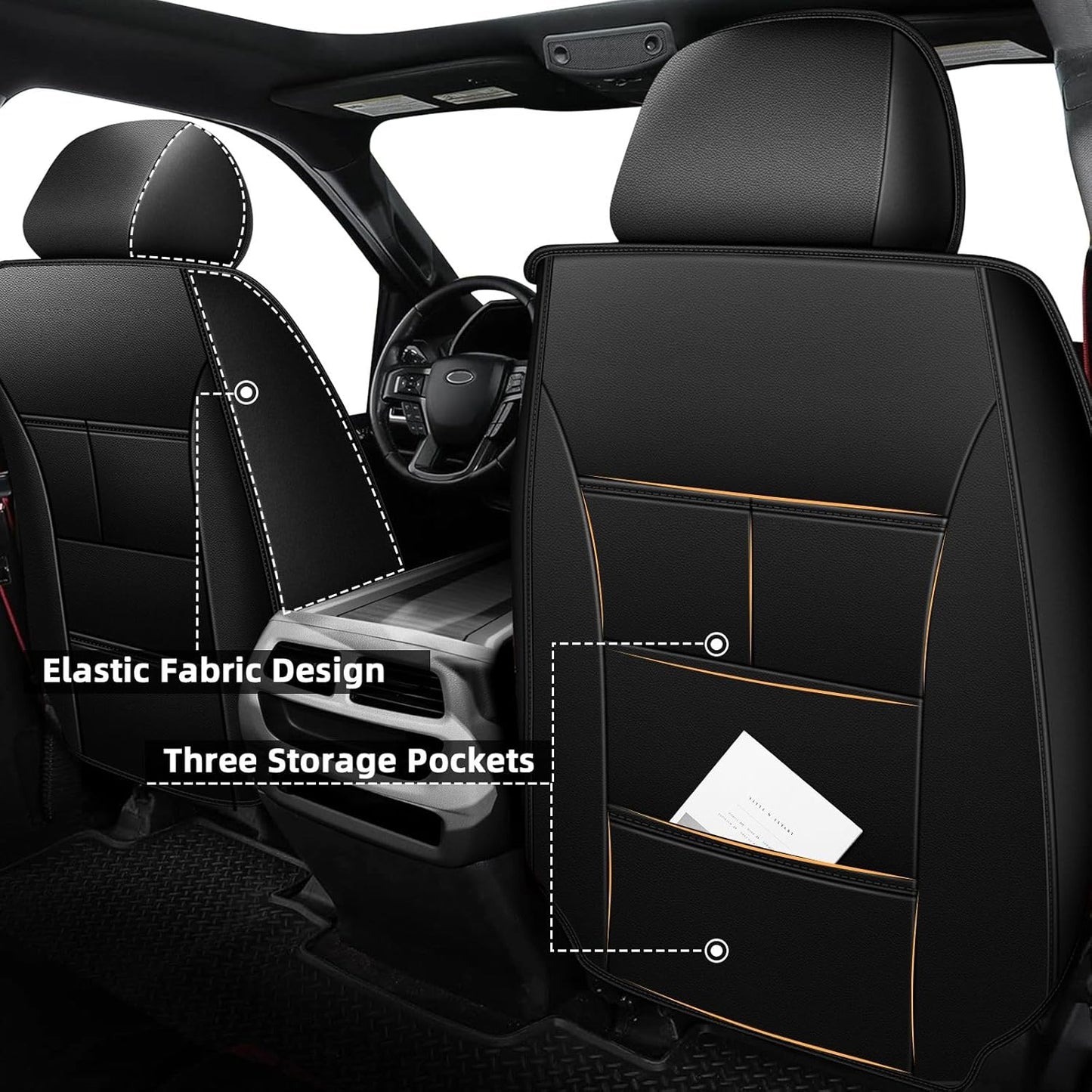 Seat Covers Fit for Honda Ridgeline 2006-2024 2025: Crew Cab 5 Seats Car Seat Covers Faux Leather Truck Pickup Seat Cushion Protector - Front Seats Without Armrests(Full Set, Blackline)