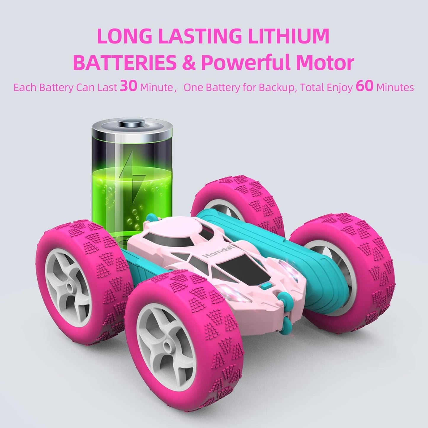 Remote Control Car for Girls Pink RC Car Double Sided 360°Flip Stunt Car with Headlights, Girl Princess Toys Rechargeable Toy Car for 6-7 6-8 9 10-12 Year Old Girls Birthday