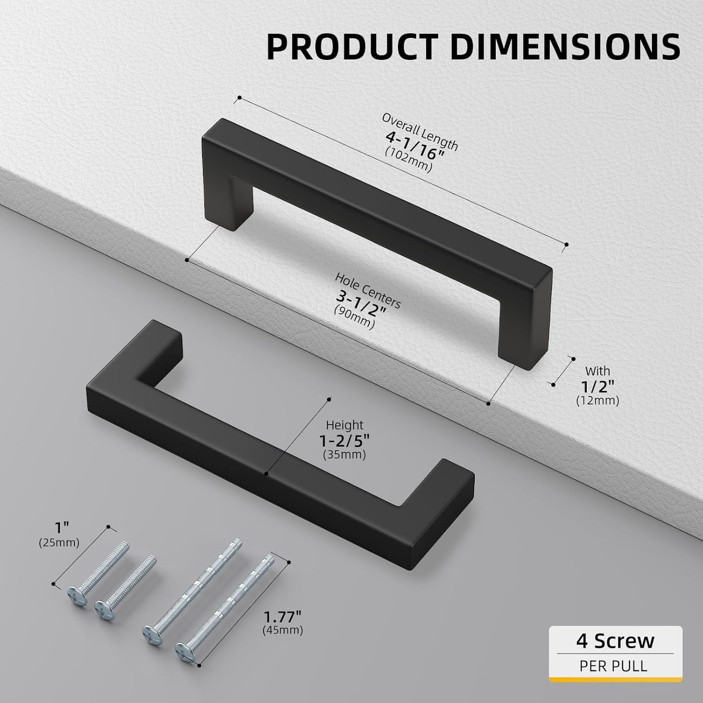 goldenwarm 100 Pack 3 1/2 Inch Black Cabinet Handles Matte Black Drawer Pulls Stainless Steel Cabinet Hardware Square Bar Modern Cabinet Pulls for Kitchen Bathroom Cupboard