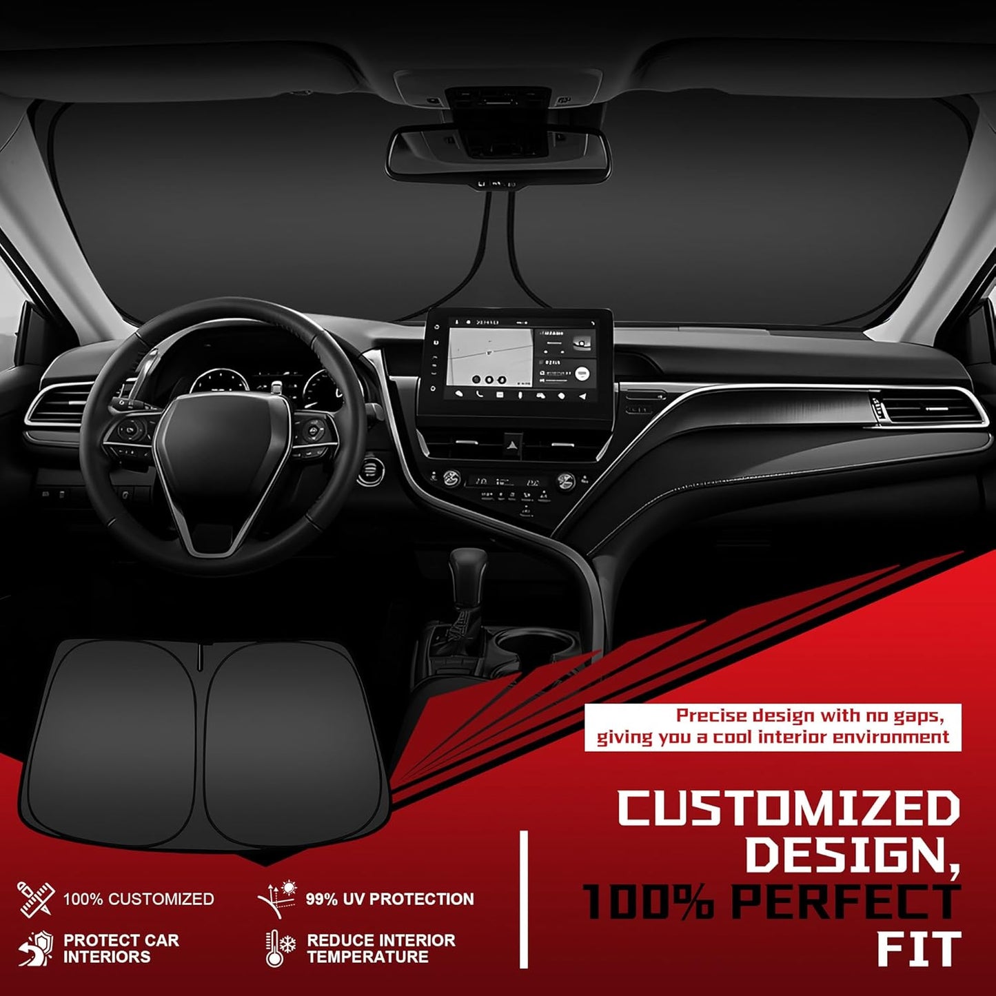 Windshield Sun Shade for 2015-2024 Ford Edge Foldable Sun Sunshade for Car Front Window Blocks UV Rays and Heat Automotive Interior Protector Custom Fit Accessories