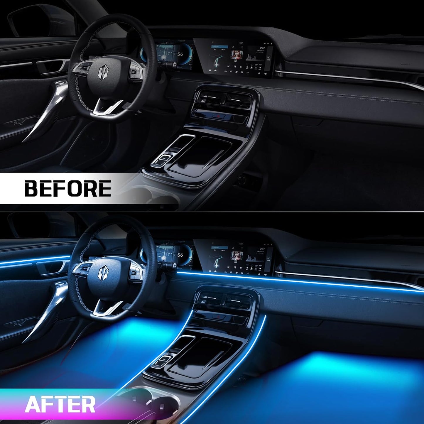 Acrylic Interior Car Lights, WEBUPAR Car Accessories 10 in 1 Car LED Strip Lights with APP Control, 175 inches 593 LEDs Fiber Optic Lights, RGB Neon Car Lighting