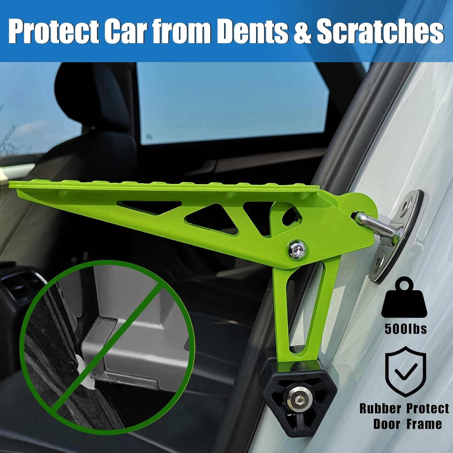 TOOENJOY Universal Fit Car Door Step, Foldable Roof Rack Door Step Up on Door Latch, Both Feet Stand Pedal Ladder, Easy Access to Rooftop for Most Car, SUV, Truck, Max Load 400 lbs(Green