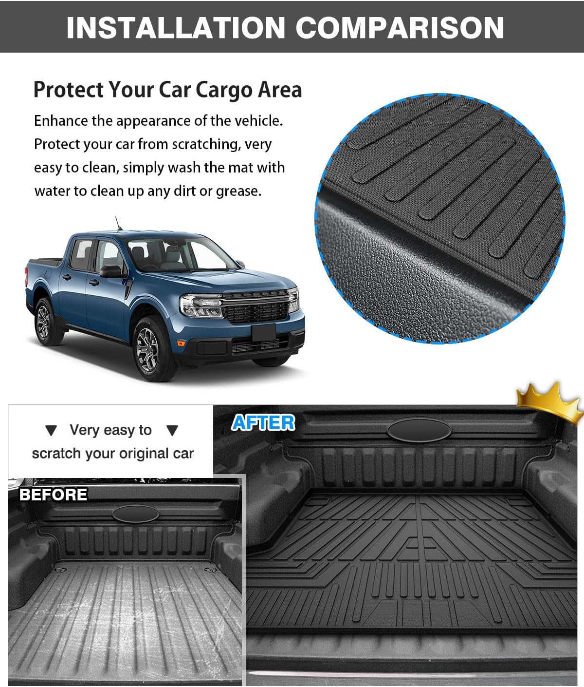 Powerty Floor Mats & Truck Bed Mat for 2022-2024 2025 Ford Maverick Gas Model Accessories Floor Mats 2 Row Liner Set All Weather TPE 3D Floor Liners&Truck Bed Liner