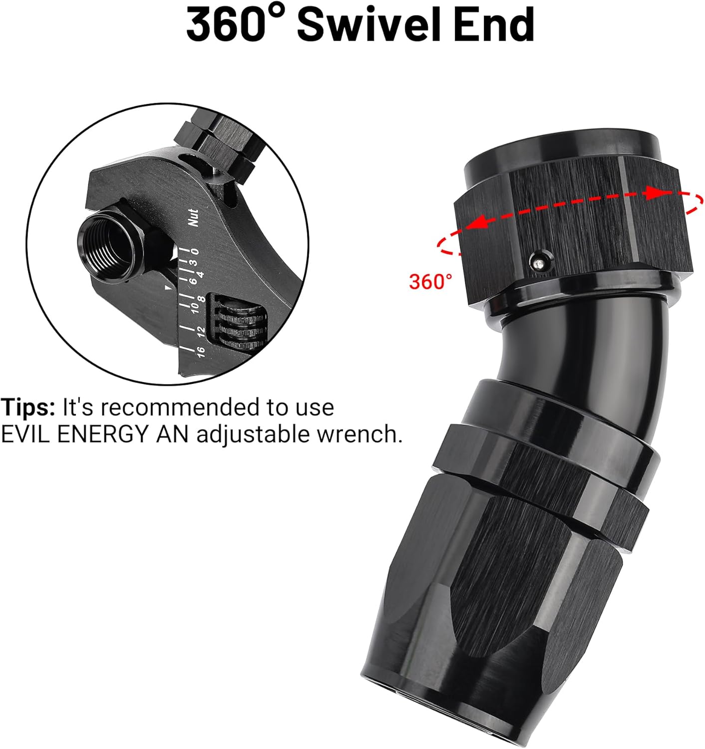 EVIL ENERGY 12AN 30 Degree One Piece Full Flow Hose End Fitting Swivel For CPE Braided Hose
