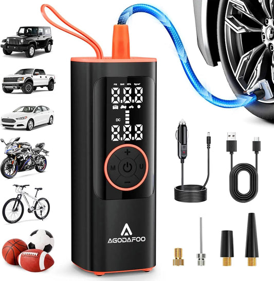 Tire Inflator Portable Air Compressor, 4X Faster 150 PSI Inflation Air Pump for Car Tires, 12000mAh Cordless Bike Pump with Pressure Gauge, Auto Shut-Off Pump for Car, SUV, Motorcycle, Bike, Balls