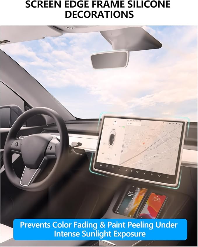 for Tesla Protector Trim Frame Model Y Juniper Model 3 Highlan 2026 Screen Edge Frame Rearview Mirror Cover Model Y Accessories Interior Silicone Decorations Center Console Decor White