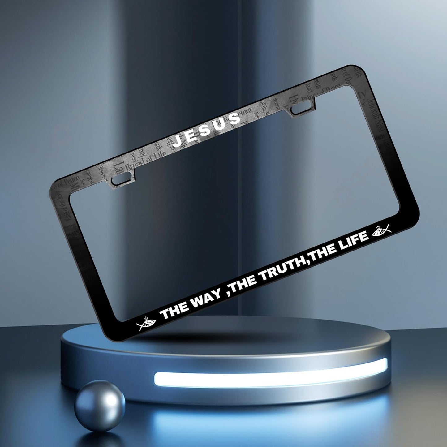 Jesus The Way The Truth The Life License Plate Frame Cross License Plate Frames Personalise Stainless Steel Funny Design Compatible with Standard License Plate Holder for USA Canada 6 X 12 Inch