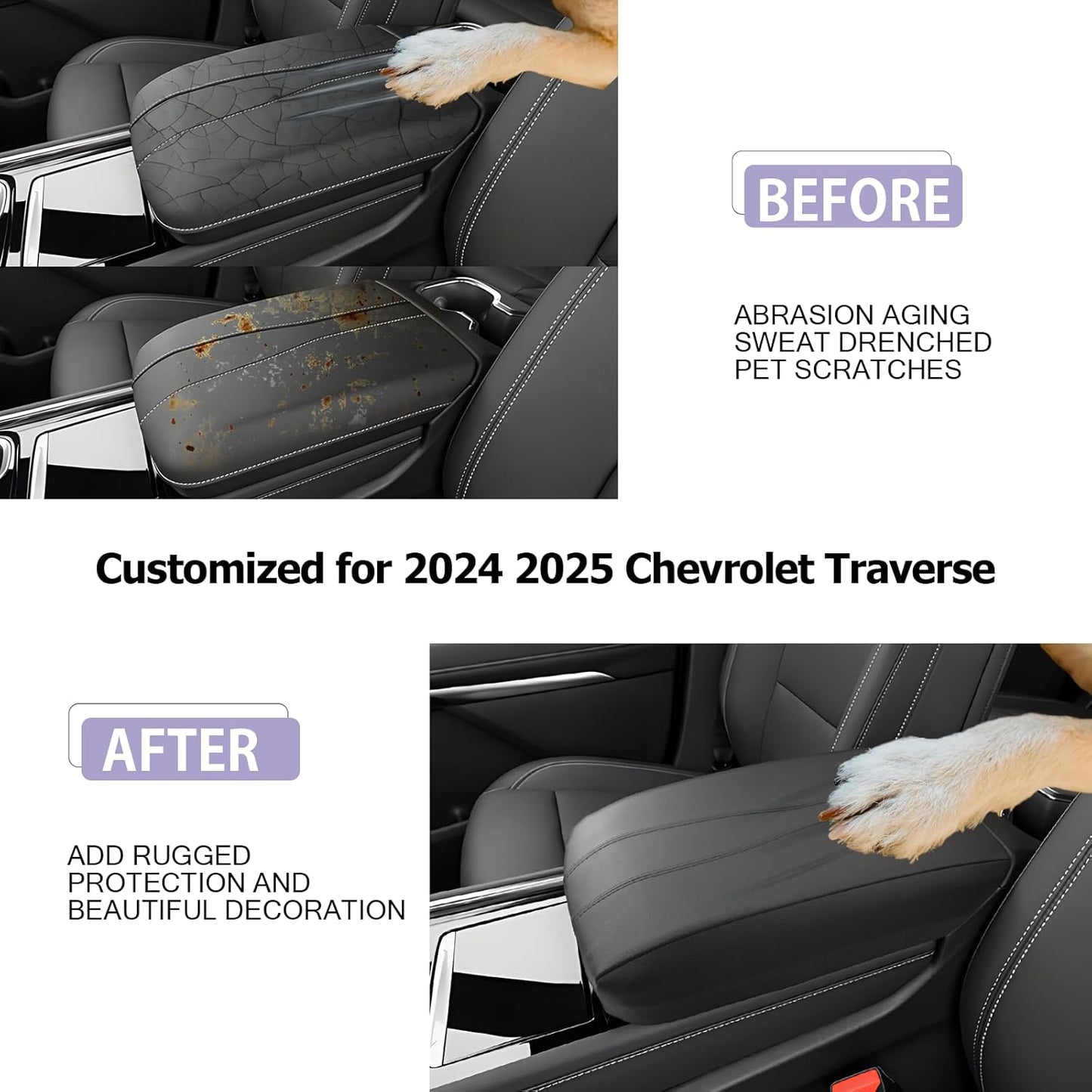 LUWU 2025 2026 Traverse Center Console Cover Compatible with 2024 2025 2026 Chevrolet Traverse Accessories 2025 2026 Traverse LT/RS/Z71/High Country Armrest Console Cover (Thin Black)