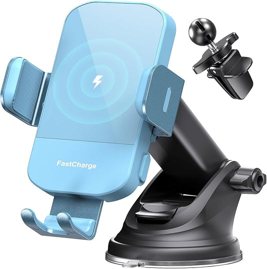 CHGeek 15W Fast Charging Auto Clamping Car Charger Phone Mount Phone Holder (Cyan)