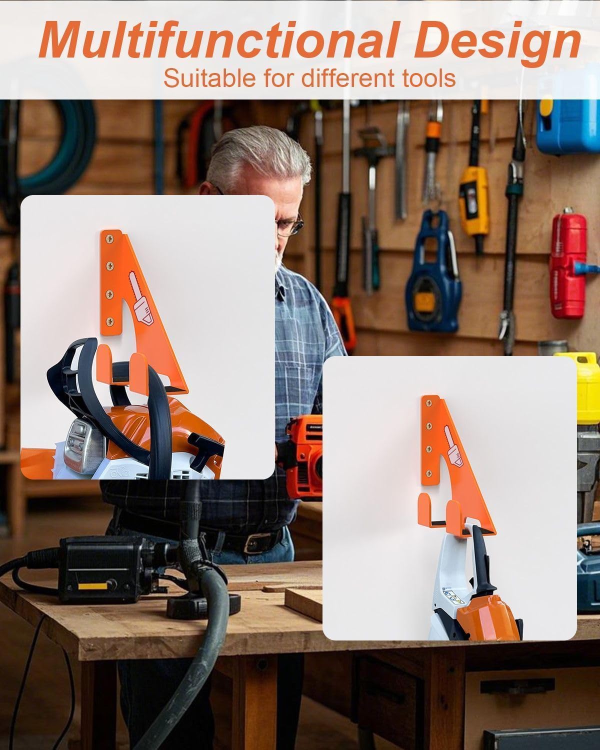 Chainsaw Holder -4 Pack- 180LB Heavy-Duty Alloy Steel Wall Mount Set, Chainsaw Accessories, Universal Fit for Stihl, Husqvarna, Echo Saws, Rust-Proof & Space-Saving Design (Garage, Workshop)