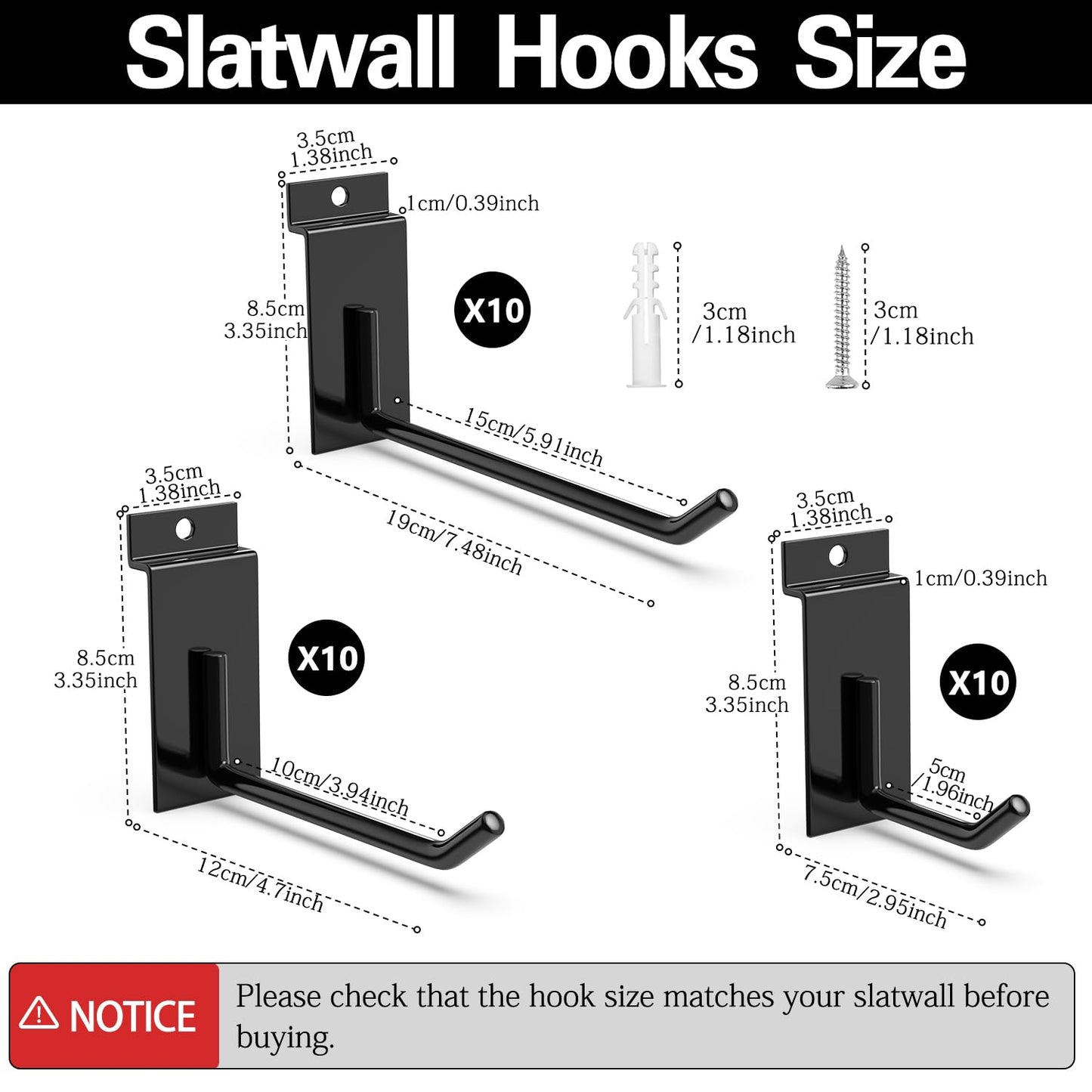 3-H Slatwall Accessories 30 Pack, 2/4/6 Inch Hooks & Hangers, Heavy Duty Slat Wall Hanging Hooks, Proslat Accessories for Shop Retail Display